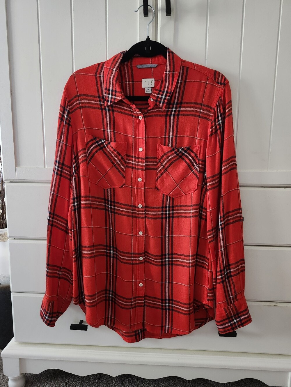 Red Plaid Button-Up Womens Shirt Sz M